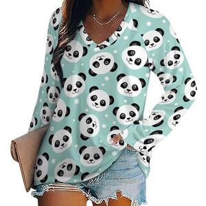 Leuke panda dames lange mouwen V-hals T-shirts herfst tops pullover tuniek T-shirt voor leggings