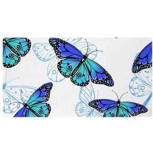 VAPOKF Blauwgroene vlinder keukenmat, antislip wasbaar vloertapijt, absorberende keukenmatten loper tapijten voor keuken, hal, wasruimte