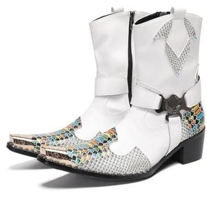 ZZveZZ Herfst En Winter Wit Paars Heren Handgemaakte Rits Korte Laarzen Lederen Schoenen(White,48 EU)