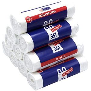 250 afvalzakken/vuilniszakken met handgreep, 35 liter, 25 stuks per rol, scheurvast & vloeistofdicht, product & verpakking recyclebaar (verpakking van 10 stuks)