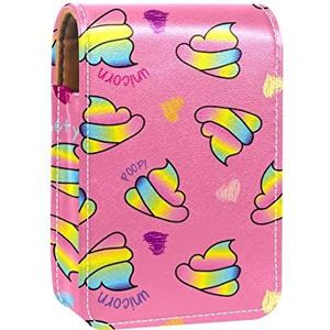 Draagbare Lipstick Case voor op reis, Mini Lipstick Opbergdoos met spiegel voor vrouwen dames, Lederen cosmetische Pouch Leuke grappige Cartoon Rainbow Poopi, Meerkleurig, 9.5x2x7 cm/3.7x0.8x2.7 in