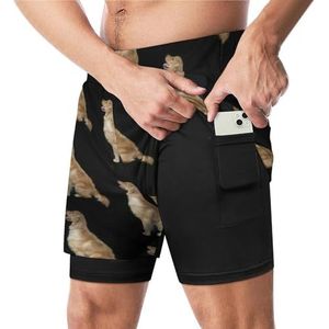 Golden Retriever Hond Grappige Zwembroek met Compressie Liner & Pocket Voor Mannen Board Zwemmen Sport Shorts