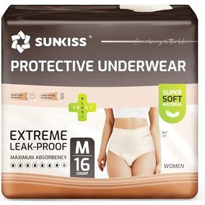 SUNKISS Incontinentie luierbroek voor volwassenen en vrouwen, wegwerp na de bevalling luiers voor volwassenen, met maximaal absorptievermogen voor damesbroek, beige, maat M, 16 stuks, 1 stuk