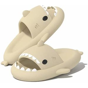 VIYEAR Cloud Shark Slides Slippers, zomerse haaienslippers, sneldrogende douchesandalen, antislip en zacht, doucheslippers in de vorm van schattige haaien, beige, 44/45 EU