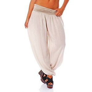 malito dames pofbroek kort in effen kleuren | Harembroek om te dansen | Aladdinbroek om te chillen - Vrijetijdsbroek 1482 (beige)