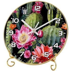 YTYVAGT Wandklok, moderne klokken op batterijen, cactussen bloem cactus, ronde stille klok 9.4