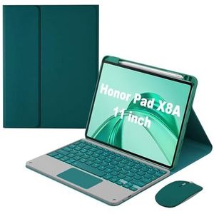 HLTOOP Toetsenbord Case voor Honor Pad X8A 11 met Touchpad, Afneembare Backlit Toetsenbord Slanke Lederen Folio Smart Cover met Potlood Houder, Diepgroen