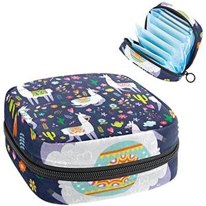 Periode Pouch Draagbare Tampon Opbergtas,Tampon Houder voor Portemonnee Vrouwelijke Product Organizer,Alpaca Cactus Llama, Meerkleurig, 4.7x6.6x6.6 in/12x17x17 cm