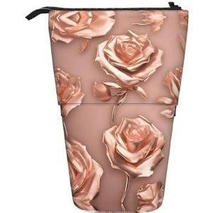 Nbtghga Rose Goud Behang Print Potlood Telescopische Klassieke Kunsten Stand Up Potlood Case Organizer Potlood Houder Make-up Tas Gift, Zwart, Eén maat