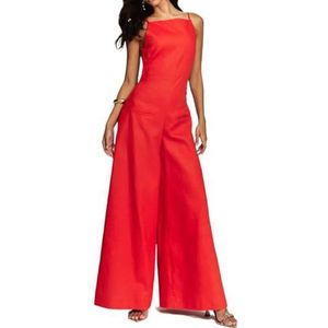 OHERUWKLS Dames Zomer Losse Mode Verstelbare Spaghetti Band Backless Vakantie Jumpsuit,Rood,L