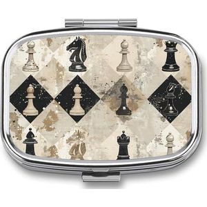 Kleine pillendoos met 2 compartimenten schaakstuk bruin patroon medicijnpillendoosje gepersonaliseerde pillendoos voor portemonnee reizen pillenorganisator draagbare dagelijkse pillendoos voor