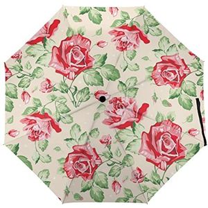 Rose Bloemen Compact Automatische Reizen Paraplu Winddicht Opvouwbare Paraplu Grote Regen Paraplu Automatische