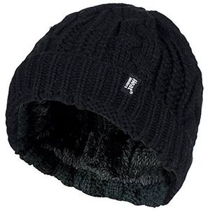 HEAT HOLDERS - Womens Thermische Fleece Gevoerde Kabel Gebreide Winter Beanie Hat 3.4 tog, Zwart (TOR), Eén Maat