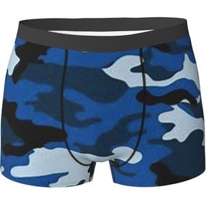 ZJYAGZX Boxershorts voor heren met blauwe camouflageprint - comfortabele ondergoedbroek, ademend vochtafvoerend, Zwart, L