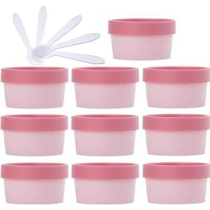 OIFAODAO， 10 stuks 50ml roze masker mengkom lege 50g plastic voorraadpotten met binnenvoering for opslag lichaam hand gezichtscrème lotion gel 5x spatel ，Cosmetische potjes(Roze,50ml)