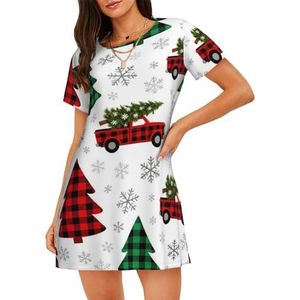 Zelinge Zomer Nachtjapon Slaap Tee Nachtshirt Laddies Slaap Jurk Zachte Nachtkleding S-3XL, Groen Rood Geruite Xmas Bomen Truck, S