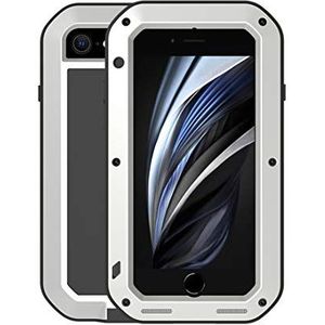 YEON Love MEI Hoesje voor iPhone 7/8/SE 2020, 360 graden outdoor beschermhoes heavy duty hybride aluminium metalen stootvast waterdicht stofdicht hoesje met ingebouwde displaybescherming (zilver)