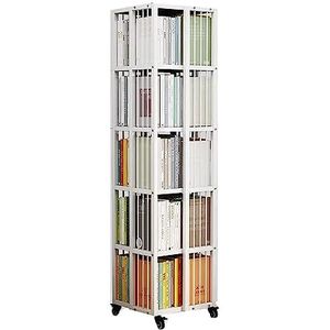 TsoLay Boekenplank, 360° draaibare boekenplank, mobiele plank, hoekopbergrek met wielen, vloer-tot-plafond, boekenkast voor slaapkamer, woonkamer, thuiskantoor, boekenkast