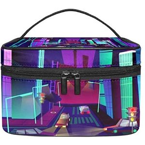 Make-up Organizer Bag, Travel Makeup Bag Organizer Case Draagbare Cosmetische Tas voor Vrouwen en Meisjes Toiletries City Night Paars, Meerkleurig, 22.5x15x13.8cm/8.9x5.9x5.4in