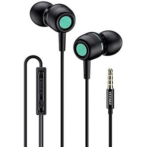 VEENAX M3 In-Ear Hoofdtelefoon Stereo Oortelefoon, Bedrade Oordopjes met Microfoon en Volumeregeling, Bas Oortjes Koptelefoon voor Smartphone Computer Laptop PC Tablet MP3, 3,5mm Earphones, Zwart