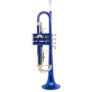 Trompetten studenten Trompetinstrument Bb Messing Lichaam Gouden Sleutel Trompet Met Accessoires Riem Mondstuk Doek Doos Onderdelen (Color : Blue)