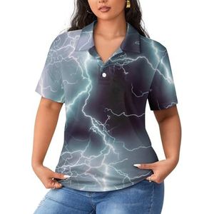 Electrifying Thunder Bolt Print Dames Sport Shirt Korte Mouw Tee Golf Shirts Tops Met Knoppen Workout Blouses