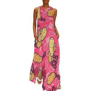 Crispy Hot Shrimp in Tempura dames enkellengte jurk slim fit mouwloze maxi-jurk casual zonnejurk 4XL