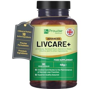 Geavanceerde Livcare+ 60 Veganistische Capsules | Toegevoegd met choline, artisjok, kliswortel, paardenbloemwortel en 14 andere actieve ingrediënten voor mannen en vrouwen van Prowise
