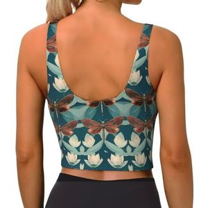 Libelle en Lotus Print Casual Wear Vrouwen Sport Vest Yoga Vest Workout Vest Voor Vrouwen Lichtgewicht Trendy, Zwart, S