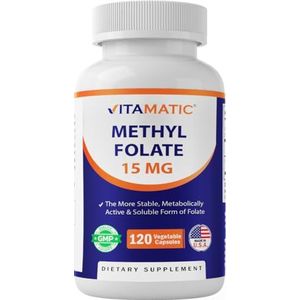 Vitamatic L Methylfolate 15mg - 120 Vegetable Capsules - Optimized and Activated High Potency - Metabolically Active Folate