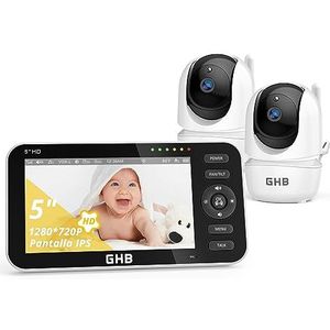 GHB Babyfoon videocamera, 5 inch, babycamera, 720p HD, 4000 mAh, 350 graden, rotatie, uitgerust met 2 camera's, temperatuursensor, VOX nachtzicht