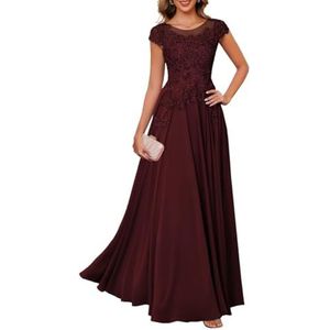 Dames chiffon moeder van de bruid jurk plooien Avond Prom jurken Cocktail Jurken Plus Size, Bordeaux, 32