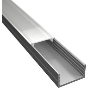 ledomec Opbouw-17 LED-profiel, 2 m, plat, zilver, voor ledstrips, ledstrips tot max. 17 mm, met afdekking (2m zilver, afdekking mat)