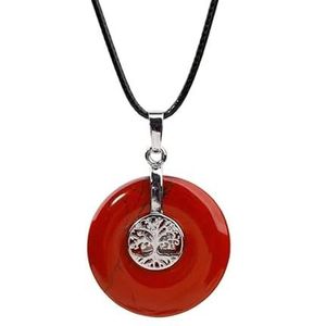 Women Natural Stones Leather Necklace Roud Tree Of Life Charm Stone Pendant Necklace Fashion Women Male Yoga Jewelry (Color : Red Jasper)