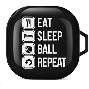 Eat Sleep Basketbal Herhaal Oordopjes Hoesje Compatibel met Samsung Hard Shell Beschermhoes Zwart-Stijl