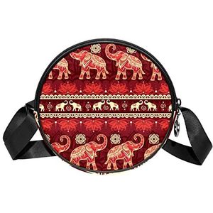 Ronde Crossbody Tas Messenger Bag Purse voor Vrouwen Rode Boho Afrikaanse Olifant Patroon, Meerkleurig, 6.7x6.7x2.3 in, Sling Rugzakken