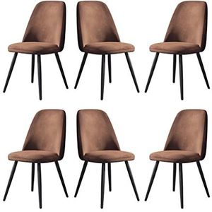 GEIRONV Moderne Flanel Keuken Stoelen Set van 6, Appartement Woonkamer Slaapkamer Lounge Stoelen Zwarte Benen Home Eetkamerstoel Eetstoelen (Color : Brown)