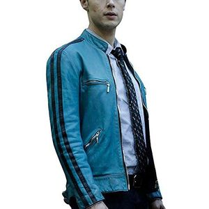 AKSAH FASHION Dirk Gentlys Detective Agency Samuel Holistic Blauw leren jas voor heren, Blauw, M