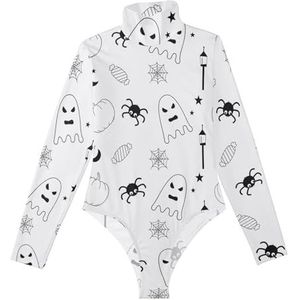 LI ZHI XIN Rompertjes met lange mouwen voor dames, eendelige jumpsuit met hoge hals, coltrui, turnpakje, top voor meisjes, dans, workout, fitness, bodysuit, Halloween, pompoen, spinpatroon