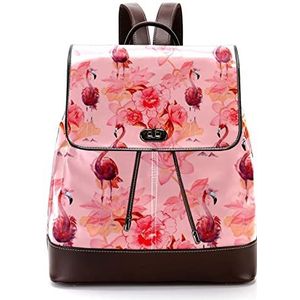 Handgeschilderde Flamingo Bloemen Rode Gepersonaliseerde Schooltassen Bookbags voor Tiener, Meerkleurig, 27x12.3x32cm, Rugzak Rugzakken