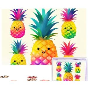 Regenboog ananas cartoon puzzels gepersonaliseerde puzzel 1000 stukjes legpuzzels van foto's foto puzzel voor volwassenen familie (74,9 cm x 50 cm)