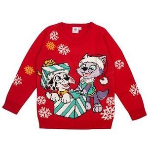 Paw Patrol kersttrui voor kinderen, Marshall en Everest gebreide wintertrui, sweatshirt, Ugly Christmas sweater, Kerstmis, rood, rood, 110-116