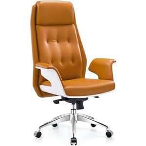 AviiSo Executive bureaustoel PU computer fauteuil voor thuiskantoor, zware lederen bureaustoelen met rugleuning aanpassing, ergonomische draaibare taakstoel (kleur: oranje)