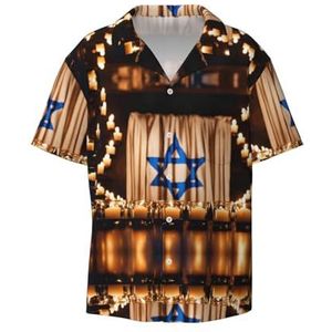 OdDdot Israëlische vlag print herenoverhemden atletisch slim fit korte mouw casual zakelijk overhemd met knopen, Zwart, 4XL