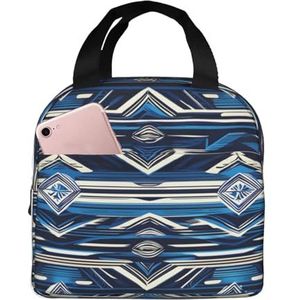 TTYDOKLA Blauwe Polynesische Maori Tribal Patroon Print Unisex Geïsoleerde Lunch Tas Trendy Geïsoleerde Lunch Tas Hoge Dichtheid Oxford Stof Lunch Box