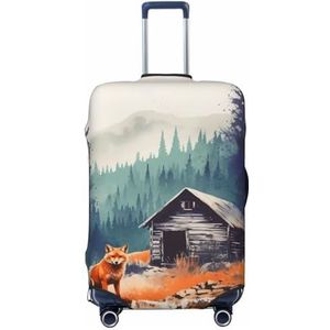 BTCOWZRV Reisbagage Cover Mode Koffer Protector Rode Vos Rustieke Cabine Print Wasbare Bagage Covers Reizen Koffer Case Protector Past 18-32 Inch Bagage, Zwart, Medium