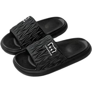 UBOHUZ Vrouwen Zomer EVA Slippers Mannen Badkamer Strand Huishoudelijke Slides Thuis Antislip Platte Sandalen Paar Indoor Voor Badkamer, Zwembad, Zwart, 40-41