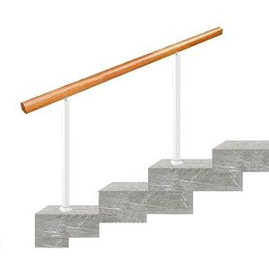 Leuningen voor trappen met beugels, Buitentrap van hout met 3 tot 4 treden, veilige trap for terrasdeuren en betonnen veranda's(Bianco,L-120cm)