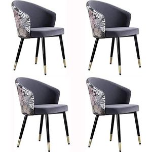 GEIRONV Set van 4 fluwelen eetkamerstoelen, woonkamerstoel met metalen poten fluwelen zitting en rugleuningen moderne huishoudelijke slaapkamer dressing stoel Eetstoelen (Color : Dark Gray)