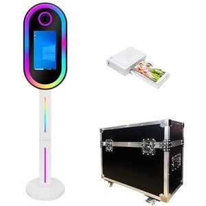 WideMeet Spiegelfotocabine met 15,6 inch LCD-aanraakscherm, draagbare magische spiegel, shell-standaard, selfie-fotocabine voor huur van huwelijksfeesten, evenementenverhuur (witte machine+printer)